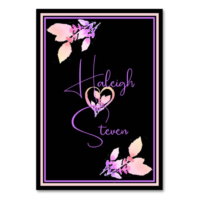 Tarjeta De Mesa Elegante negro, rosa brillante y Boda violeta (Reverso)
