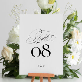 Tarjeta De Mesa Elegante negro sobre Boda de caligrafía blanca