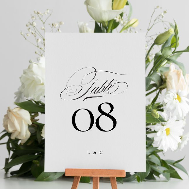 Tarjeta De Mesa Elegante negro sobre Boda de caligrafía blanca (Subido por el creador)