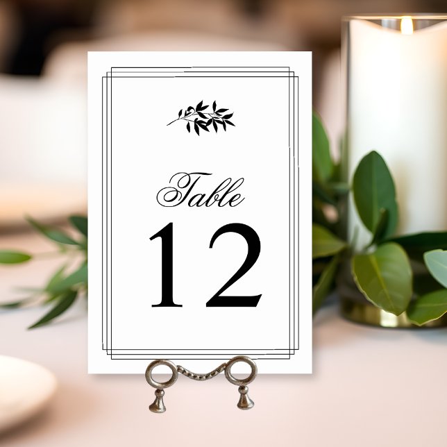 Tarjeta De Mesa Elegante negro, triple borde de rama blanca boda (Subido por el creador)