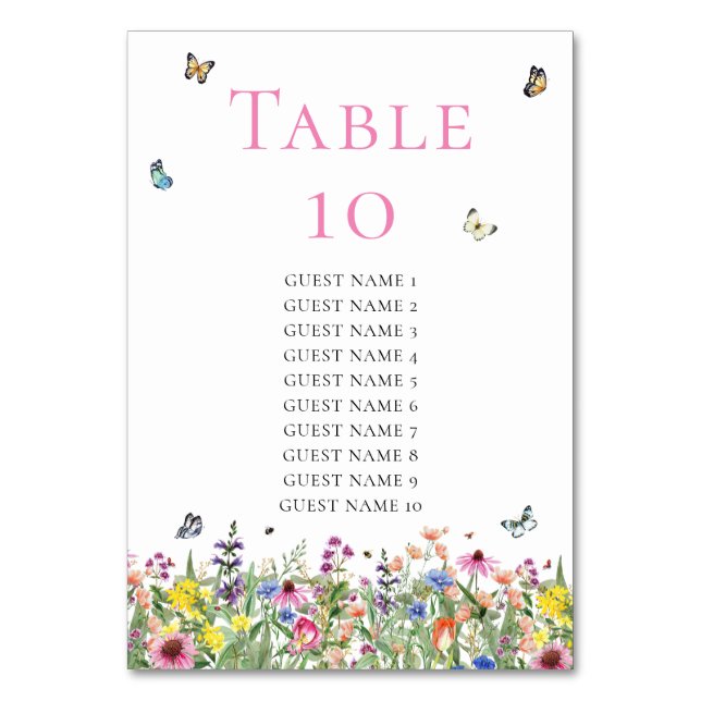 Tarjeta De Mesa Elegante nombre de invitado de Bodas de flores sil (Anverso)