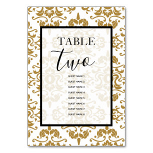 Tarjeta De Mesa Elegante nombre de invitado de bodas de oro negro