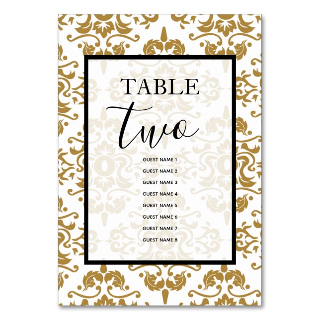 Tarjeta De Mesa Elegante nombre de invitado de bodas de oro negro (Anverso)