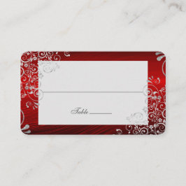 Tarjeta De Mesa Elegante nombre largo del Boda Ruby Red Swirl