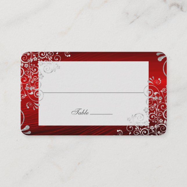 Tarjeta De Mesa Elegante nombre largo del Boda Ruby Red Swirl (Anverso)