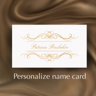 Tarjeta De Mesa Elegante nombre moderno de guión de giro dorado y