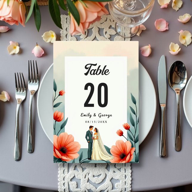Tarjeta De Mesa Elegante Novia Romántica Y Boda Floral Groom (Subido por el creador)