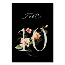 Tarjeta De Mesa Elegante número de flores botánicas 10, negro