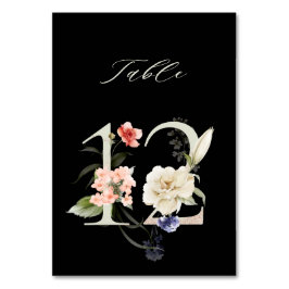 Tarjeta De Mesa Elegante número de flores botánicas 12, negro