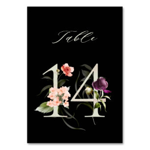 Tarjeta De Mesa Elegante número de flores botánicas 14, negro