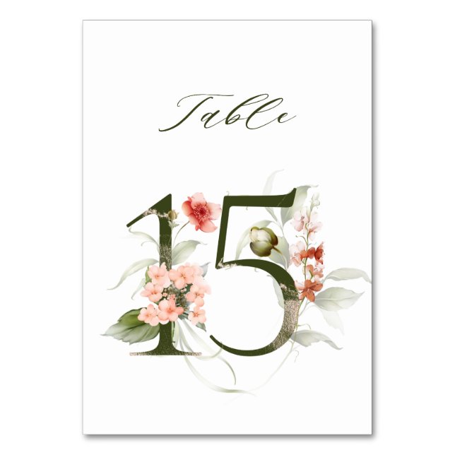 Tarjeta De Mesa Elegante número de flores botánicas 15, (Anverso)