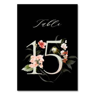 Tarjeta De Mesa Elegante número de flores botánicas 15, negro