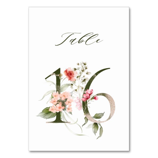Tarjeta De Mesa Elegante número de flores botánicas 16, (Anverso)