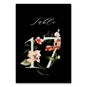 Tarjeta De Mesa Elegante número de flores botánicas 17, negro