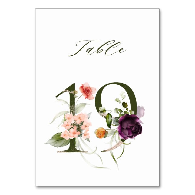 Tarjeta De Mesa Elegante número de flores botánicas 19, (Anverso)