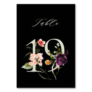 Tarjeta De Mesa Elegante número de flores botánicas 19, negro