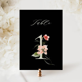 Tarjeta De Mesa Elegante número de flores botánicas 1, negro