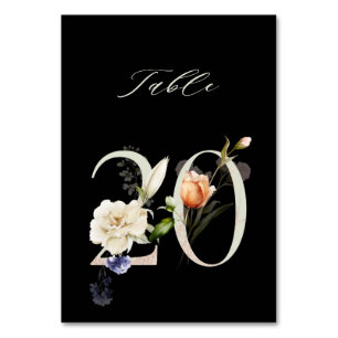 Tarjeta De Mesa Elegante número de flores botánicas 20, negro