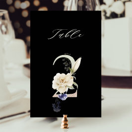 Tarjeta De Mesa Elegante número de flores botánicas 2, negro