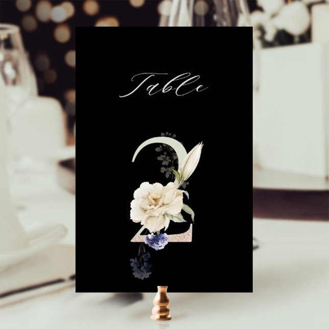 Tarjeta De Mesa Elegante número de flores botánicas 2, negro (Subido por el creador)