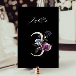 Tarjeta De Mesa Elegante número de flores botánicas 3, negro