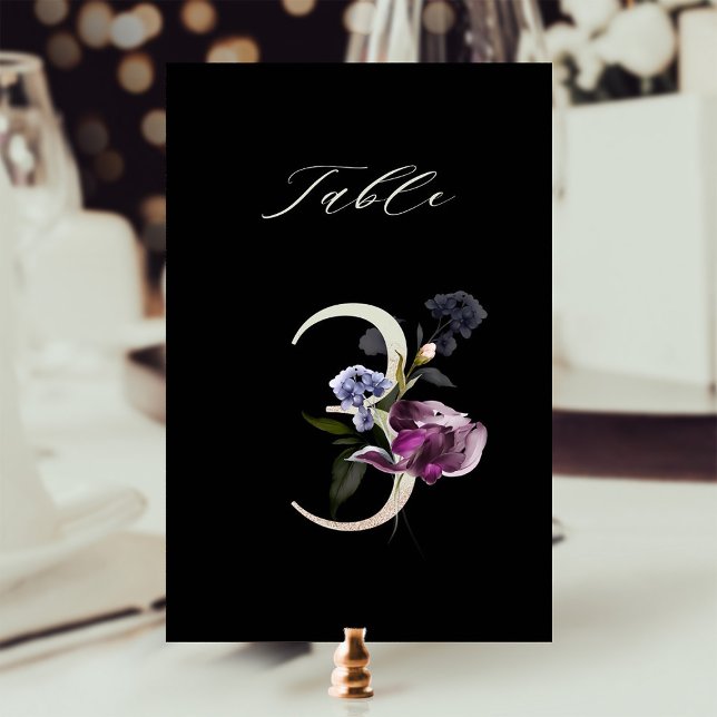 Tarjeta De Mesa Elegante número de flores botánicas 3, negro (Subido por el creador)
