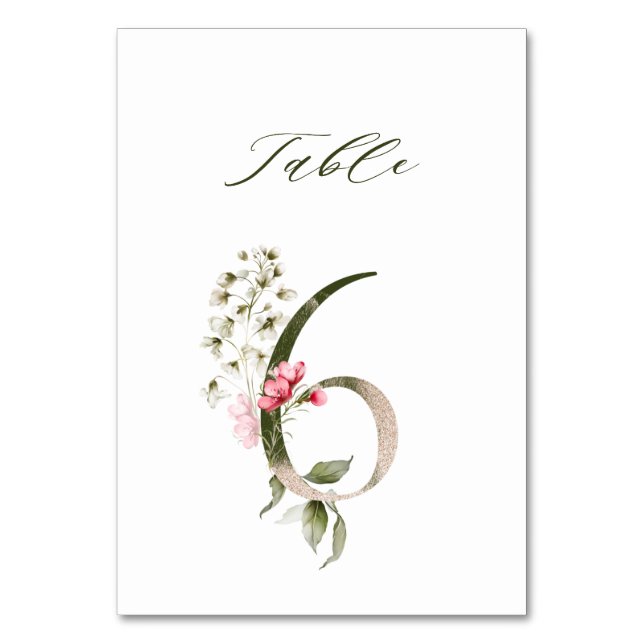 Tarjeta De Mesa Elegante número de flores botánicas 6, (Anverso)
