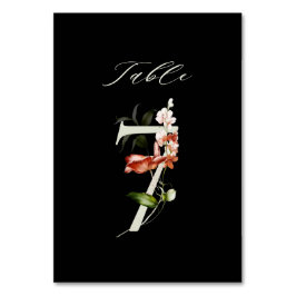Tarjeta De Mesa Elegante número de flores botánicas 7, negro