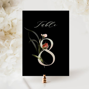 Tarjeta De Mesa Elegante número de flores botánicas 8, negro