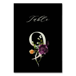 Tarjeta De Mesa Elegante número de flores botánicas 9, negro