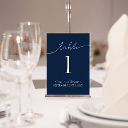 Tarjeta De Mesa Elegante número de tabla Boda azul de la Marina