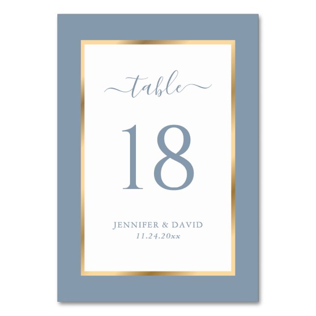 Tarjeta De Mesa Elegante número de tabla Boda azul turbio (Anverso)