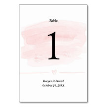 Elegante número de tabla de Boda de color de agua 