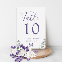 Tarjeta De Mesa Elegante número de tabla de Boda de flores moradas