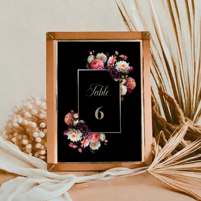 Tarjeta De Mesa Elegante número de tabla de Boda floral negro (Subido por el creador)