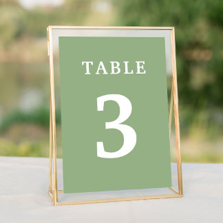 Tarjeta De Mesa Elegante número de tabla de Boda verde sabio