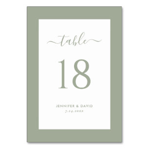 Tarjeta De Mesa Elegante número de tabla de Boda verde sabio
