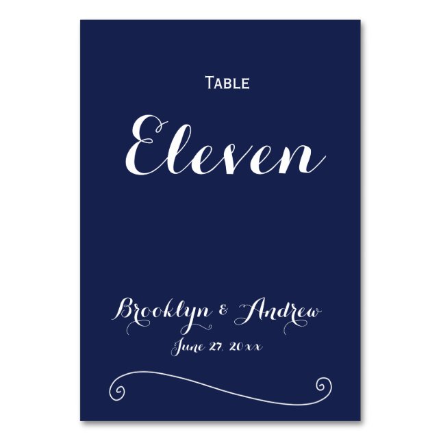 Tarjeta De Mesa Elegante número de tabla de Bodas azules de la Mar (Anverso)