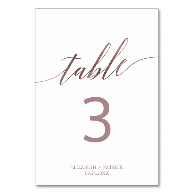 Tarjeta De Mesa Elegante número de tabla de caligrafía de oro Rosa (Anverso)