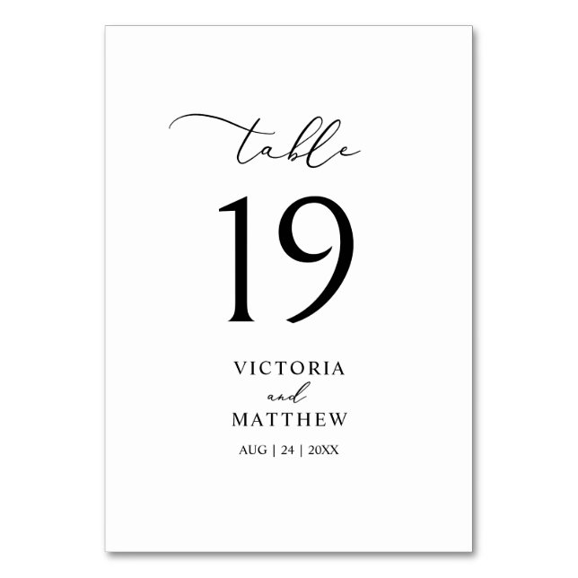 Tarjeta De Mesa Elegante número de tabla de caligrafía negra (Anverso)