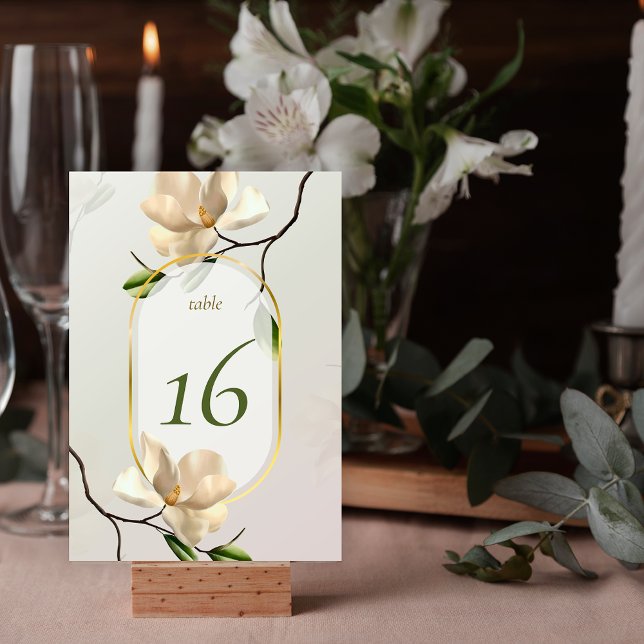 Tarjeta De Mesa Elegante número de tabla de magnolia oriental Boda (Elegant Oriental Magnolia Wedding Table Number)