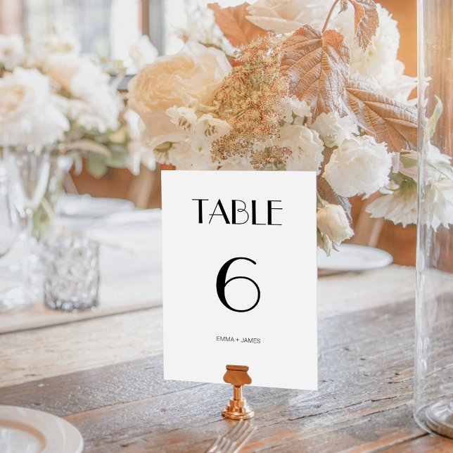 Tarjeta De Mesa Elegante número de tabla retro negro y blanco (Elegant Black & White Retro Wedding Table Number)