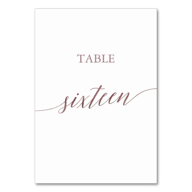 Tarjeta De Mesa Elegante número dieciséis de mesa con caligrafía e (Anverso)