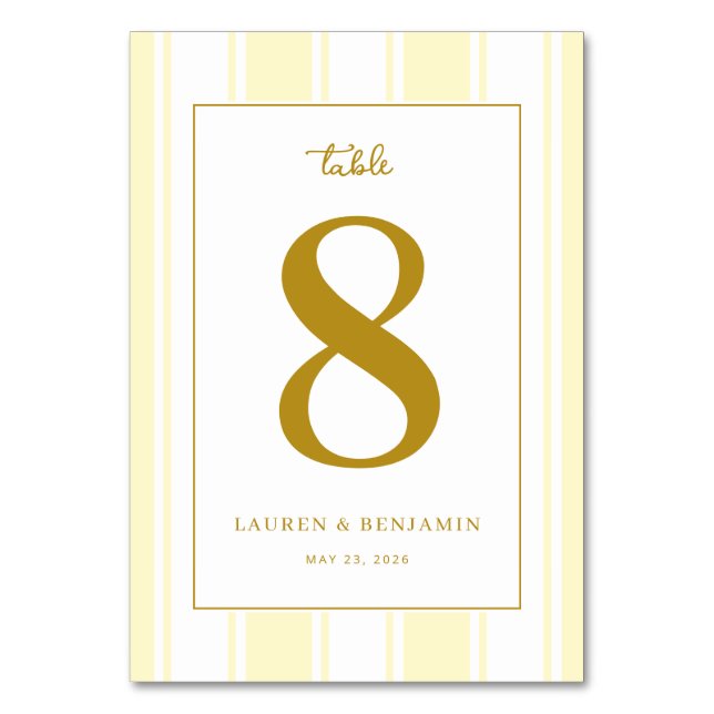 Tarjeta De Mesa Elegante Número Ocho de Oro (Anverso)