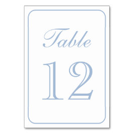 Tarjeta De Mesa Elegante número simple de mesa blanca azul claro