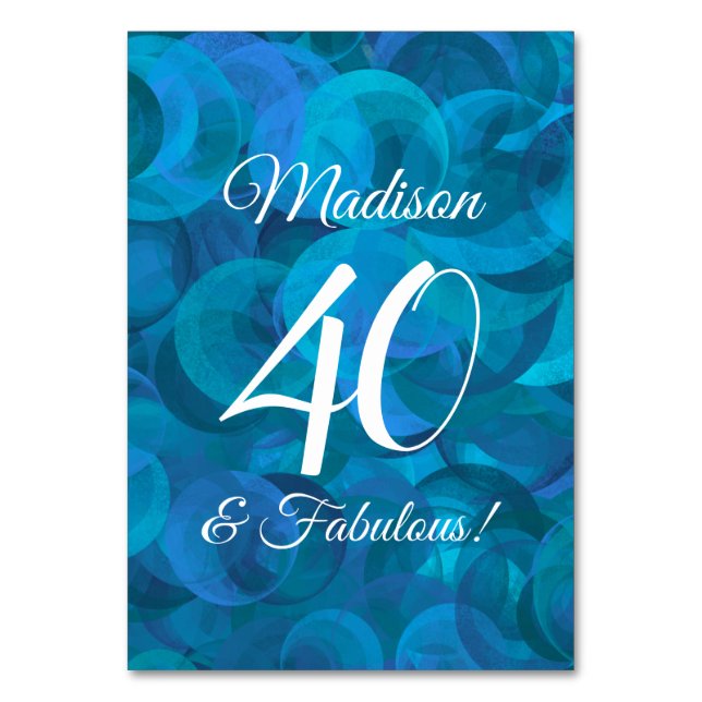 Tarjeta De Mesa Elegante Ocean Blue 40 y fabulosa fiesta de cumple (Anverso)