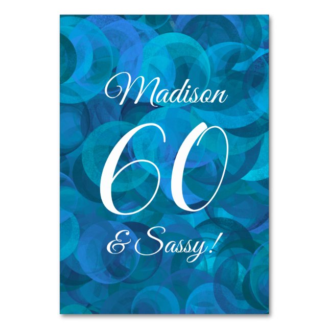 Tarjeta De Mesa Elegante Ocean Blue 60 y elegante fiesta de cumple (Anverso)