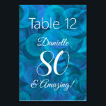 Tarjeta De Mesa Elegante Ocean Blue 80 y asombrosa fiesta de cumpl<br><div class="desc">Elegante Ocean Blue 80 y asombroso número de mesa de la fiesta de cumpleaños Este es un número especial de la mesa de arte abstracto de Ocean Blue especialmente diseñado para tus amigos que están cumpliendo 80 años y son increíbles! Personalice este número de tabla con su nombre. ¡Planifique a...</div>
