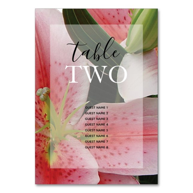 Tarjeta De Mesa Elegante Oriental Lilies Bodas Nombres de invitado (Anverso)