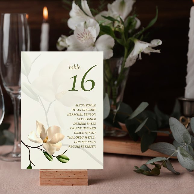 Tarjeta De Mesa Elegante Oriental Magnolia Guest Names Número de t (Elegant Oriental Magnolia Guest Names Table Number)